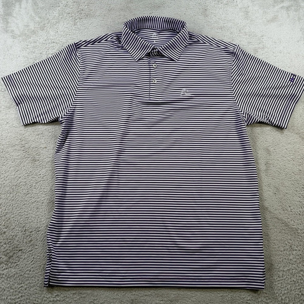 Rhoback Polo Shirt Mens Large Purple Striped Golf Performance Stretch Dr Pepper